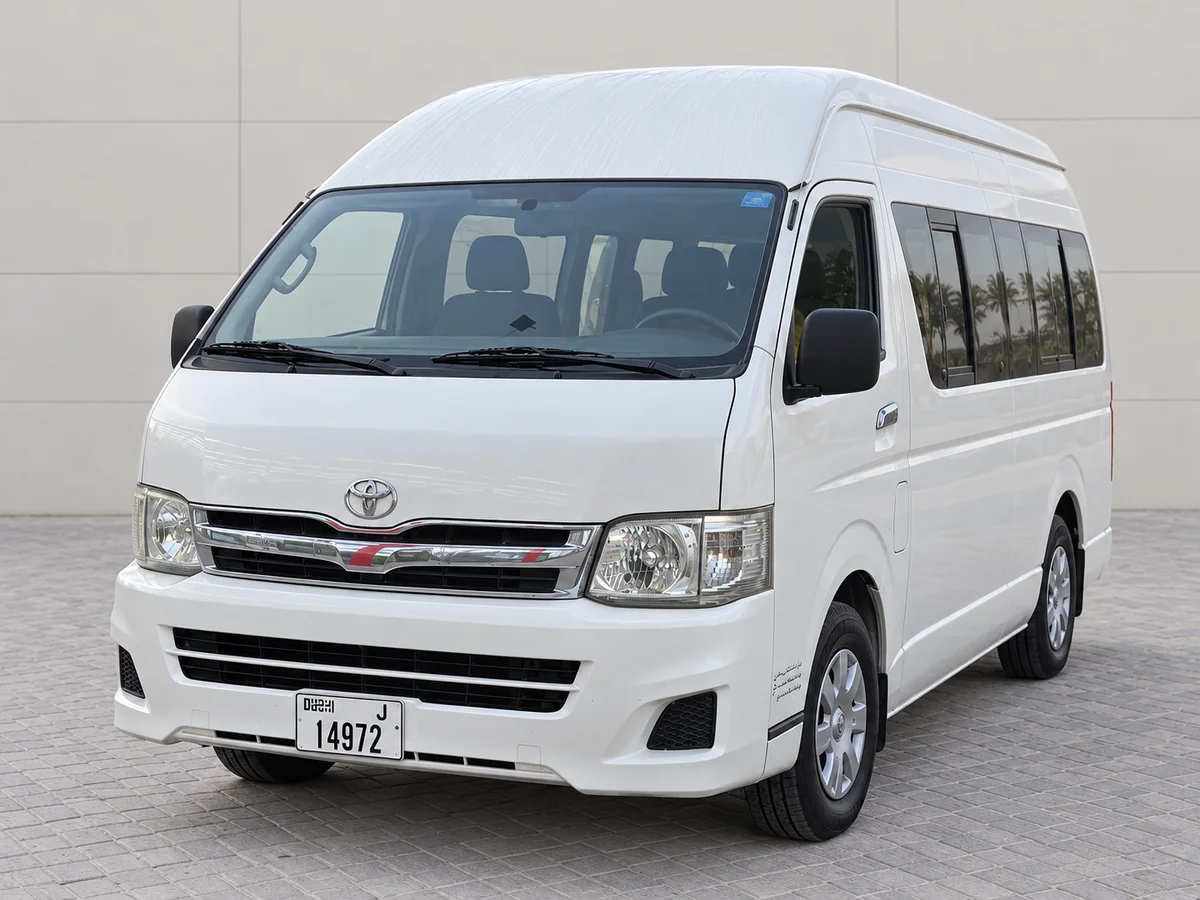 White Toyota Hiace for 14 passengers plus driver in Dubai