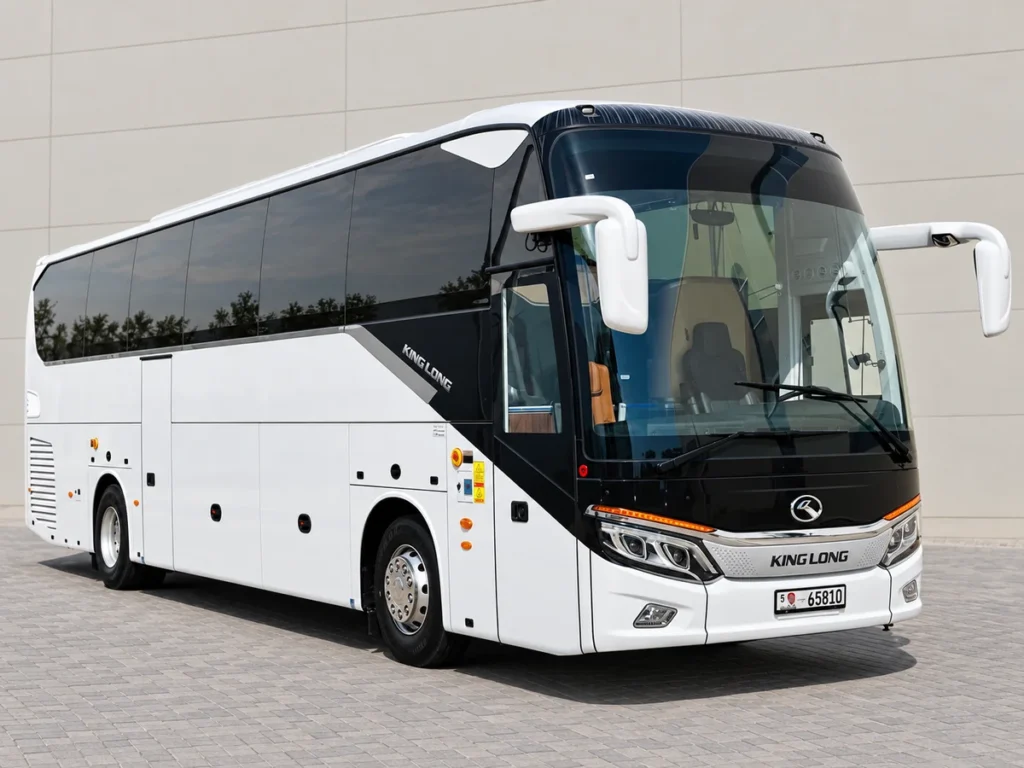 White and black King Long 50-seater coach in Dubai